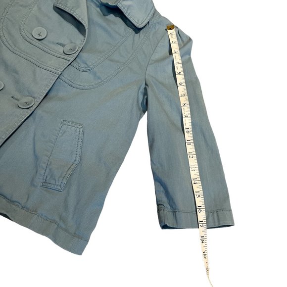 AMBITION Blazer Size Small Nice Blue 3/4 Sleeves Double Breasted Stretch - Picture 13 of 15